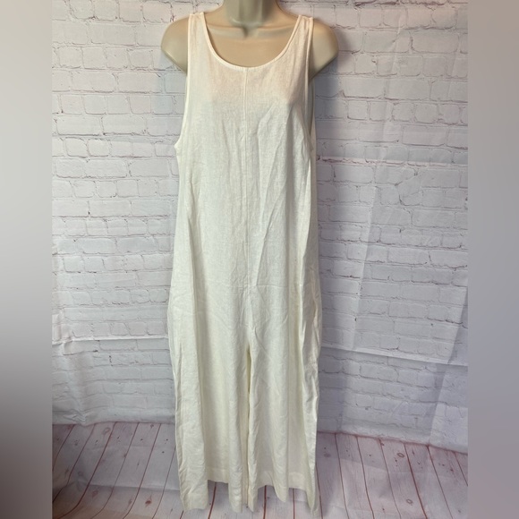 Jesse Kamm Linen Rayon Jumper Jumpsuit White Size M/L Women’s Relaxed Sleeveless